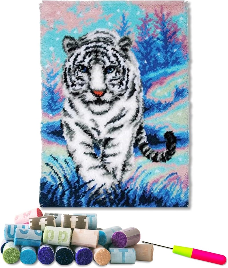 YOOTOM Tiger Latch Hook Rug Kit for Adult, DIY Handmade Carpet Crochet Needlework Mat Knotted Cushion Tapestry, Pre-Printed Latch Hook Kits, Embroidery Decoration Festival Gift 20x15 in. - Image 3